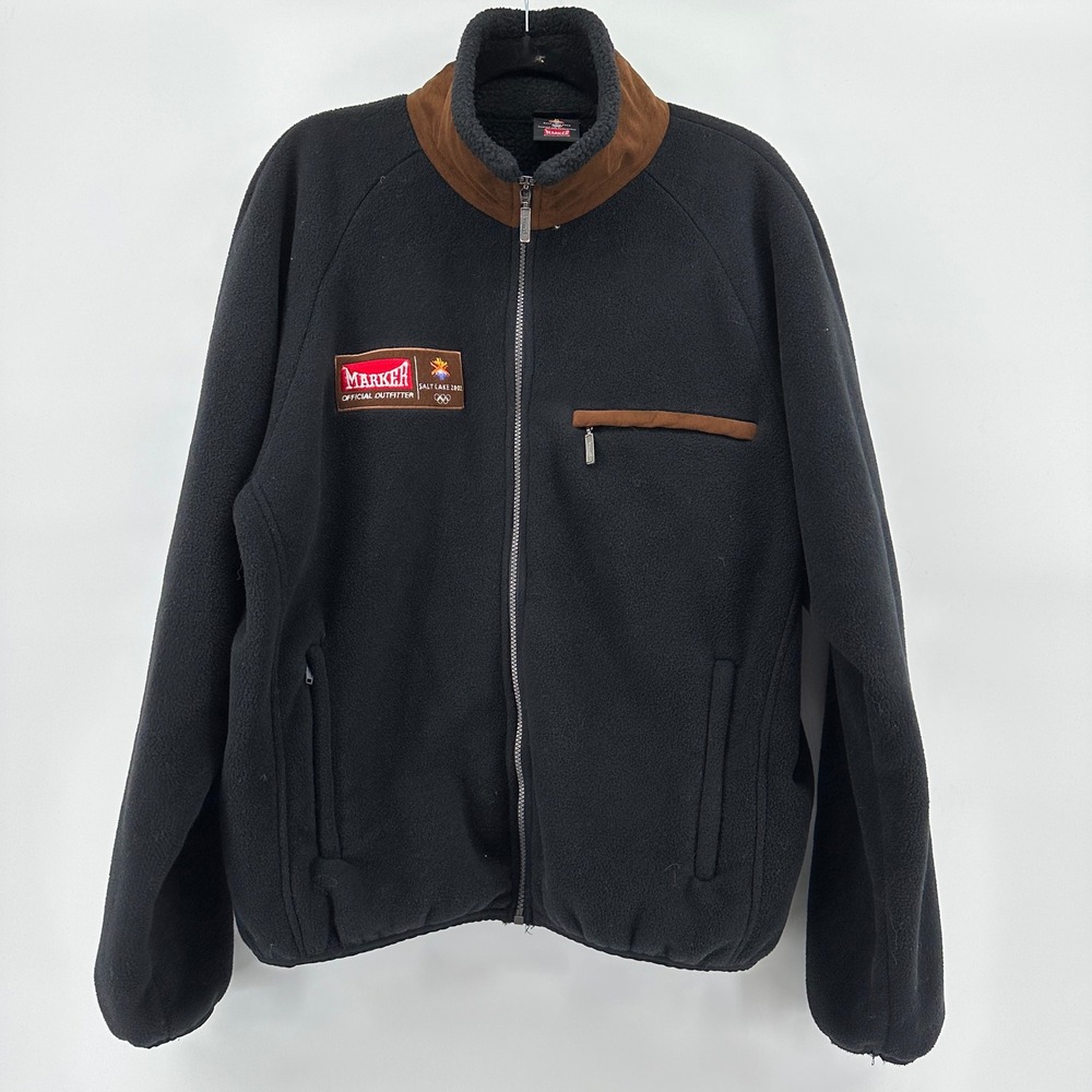 Vtg 2002 Salt Lake City Winter Olympics Marker Black Fleece Jacket Mens XL Great